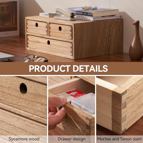 Natural Wooden Desktop Organizer with 3 Drawers D235