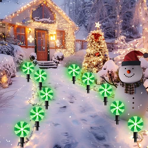 Unicorn Christmas Lollipop Pathway Lights, 10 LED Peppermint String Lights with Stakes M138626