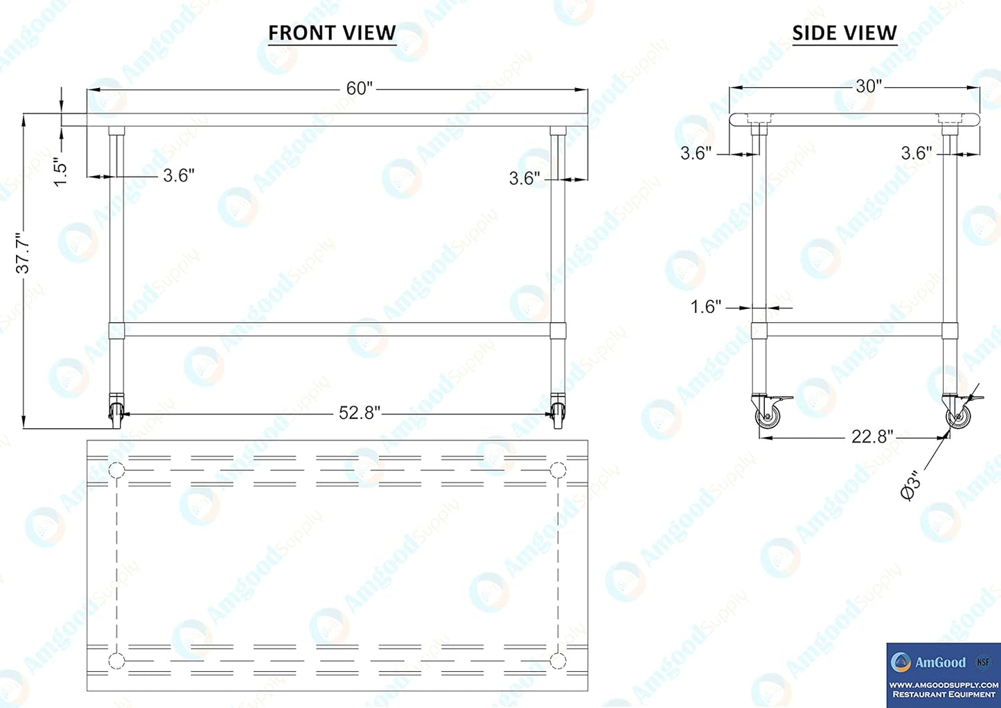 Stainless Steel Work Table with Under-Shelf and 4 Wheels A917297