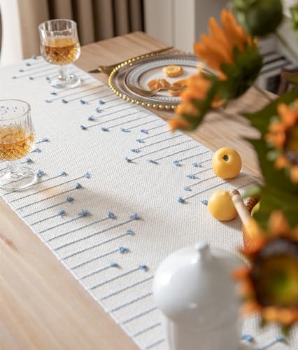 Christmas Table Runner 13 x 90 Inch Natural Cotton Woven with Tassels, Red and Beige U800