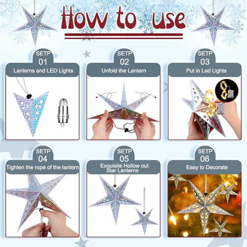 Christmas Paper Star Lanterns with LED Lights Hanging Decor W2538