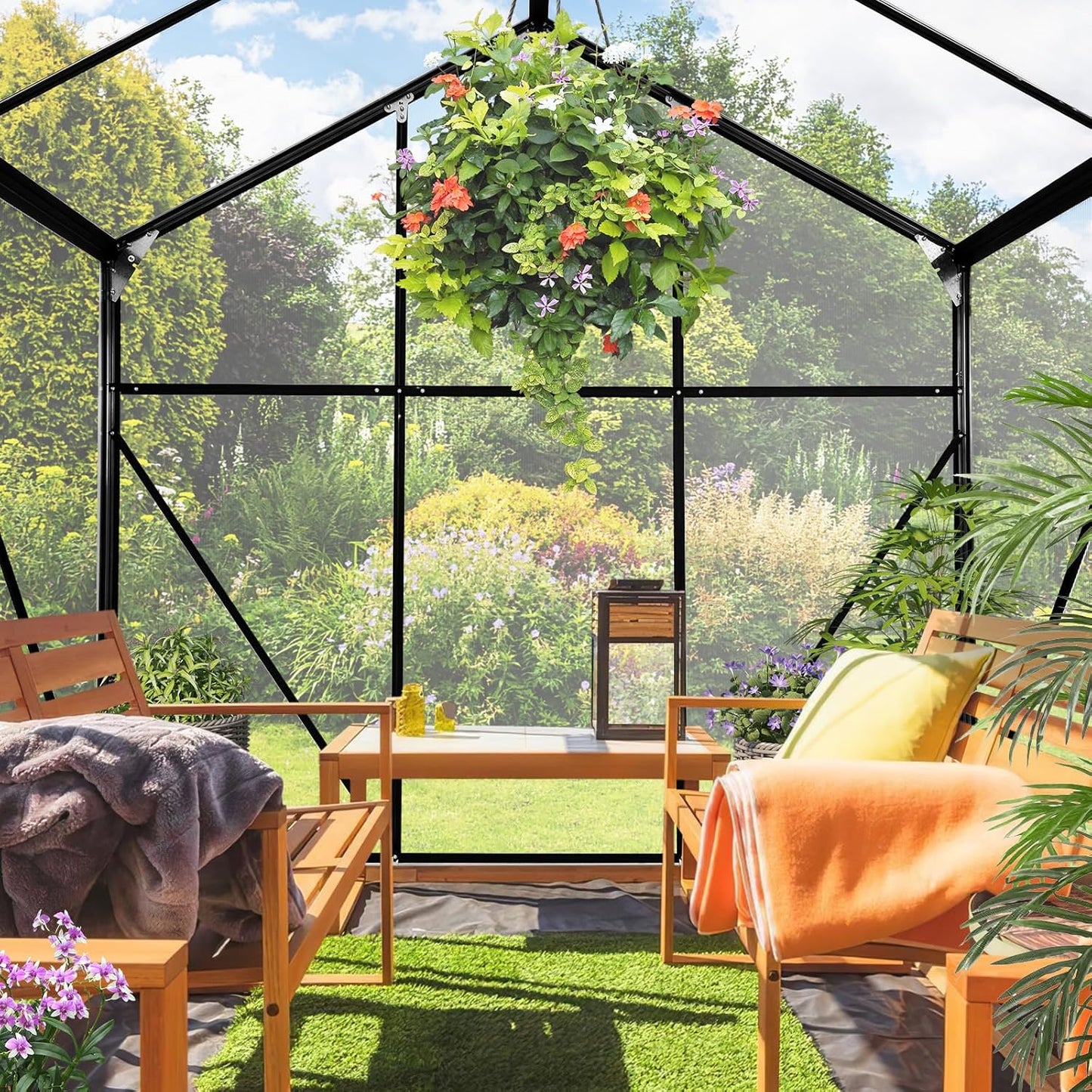10x6 FT Polycarbonate Greenhouse with Sliding Door and Adjustable Vent Window R286982