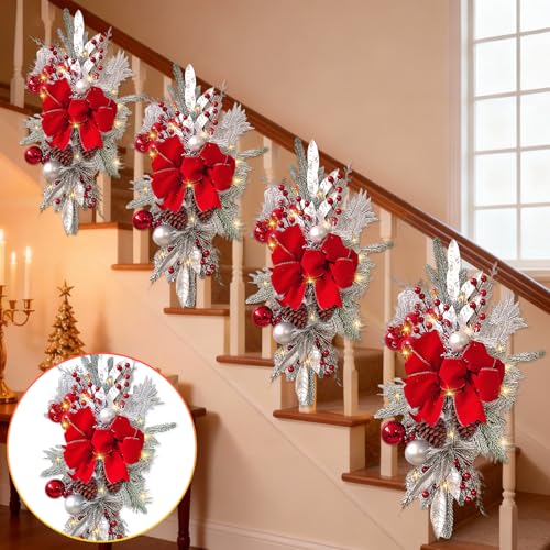 Prelit Teardrop Christmas Swag 24 Inch for Stair Window Wall Decor L4230