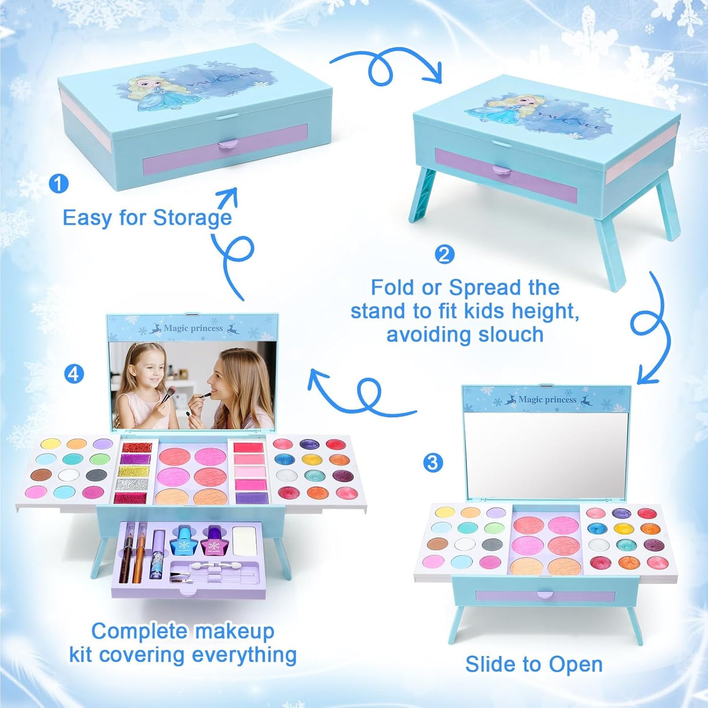 Frozen Makeup Set for Girls, 60pcs Pretend Play Cosmetics with Nail Polish & Jewelry T729824