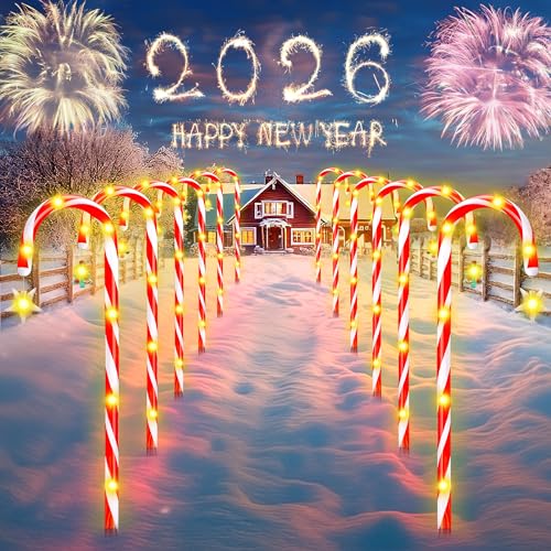 Solar Candy Cane Lights, 12-Piece Outdoor Pathway Set, 8 Modes V601