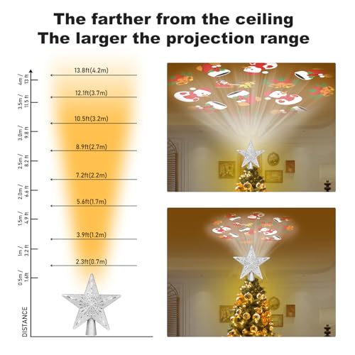 Silver 3D Glitter Christmas Tree Topper with LED Rotating Lights Q176