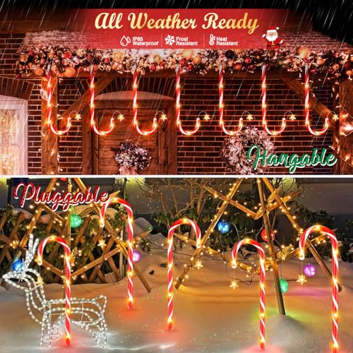 Solar Candy Cane Lights for Outdoor Christmas Decor, 72 LEDs, 10 Modes N711