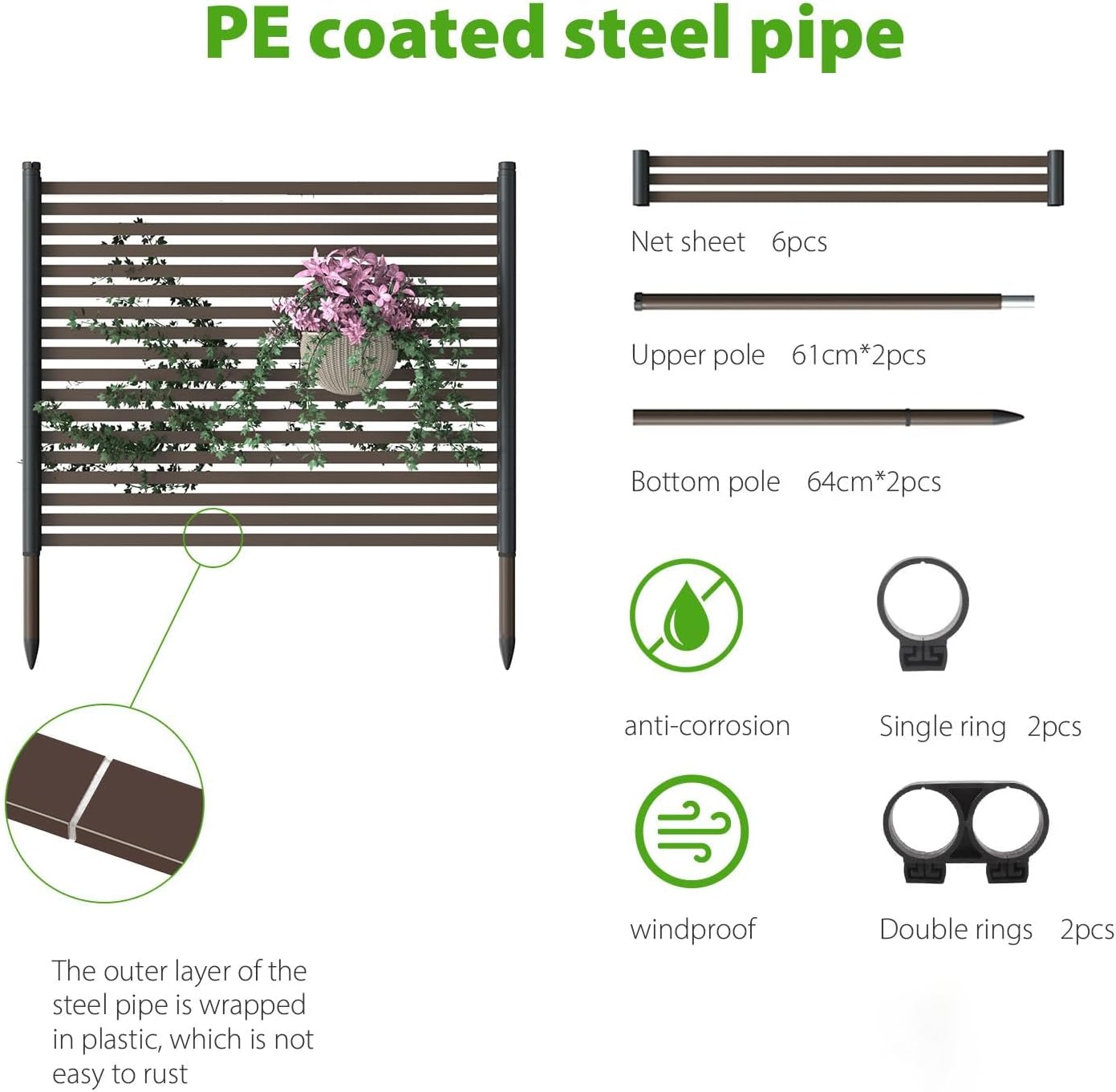 Metal Privacy Screen for Outdoor Terrace, 43x47 Inches, 2 Panels Y580