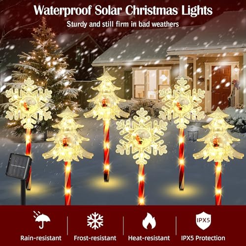 Solar Walkway Lights Outdoor, 8 Pack Candy Cane Christmas Decorations P5544