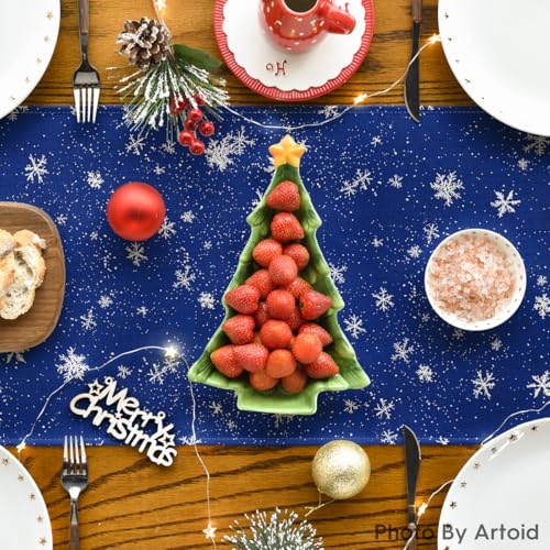 Snowman Christmas Birds Trees Table Runner, Winter Holiday Kitchen Dining Table Decoration, 13 x 72 Inch Z2031