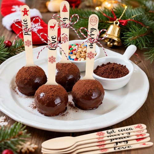 Disposable Christmas Wooden Spoons for Hot Cocoa and Stirring, 100 Set V7576