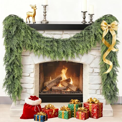 Real Touch Cedar Garland 9 ft for Mantle, Stairs, Fireplace Y971