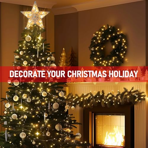 Glitter Christmas Tree Topper with Lights, Gold H661953