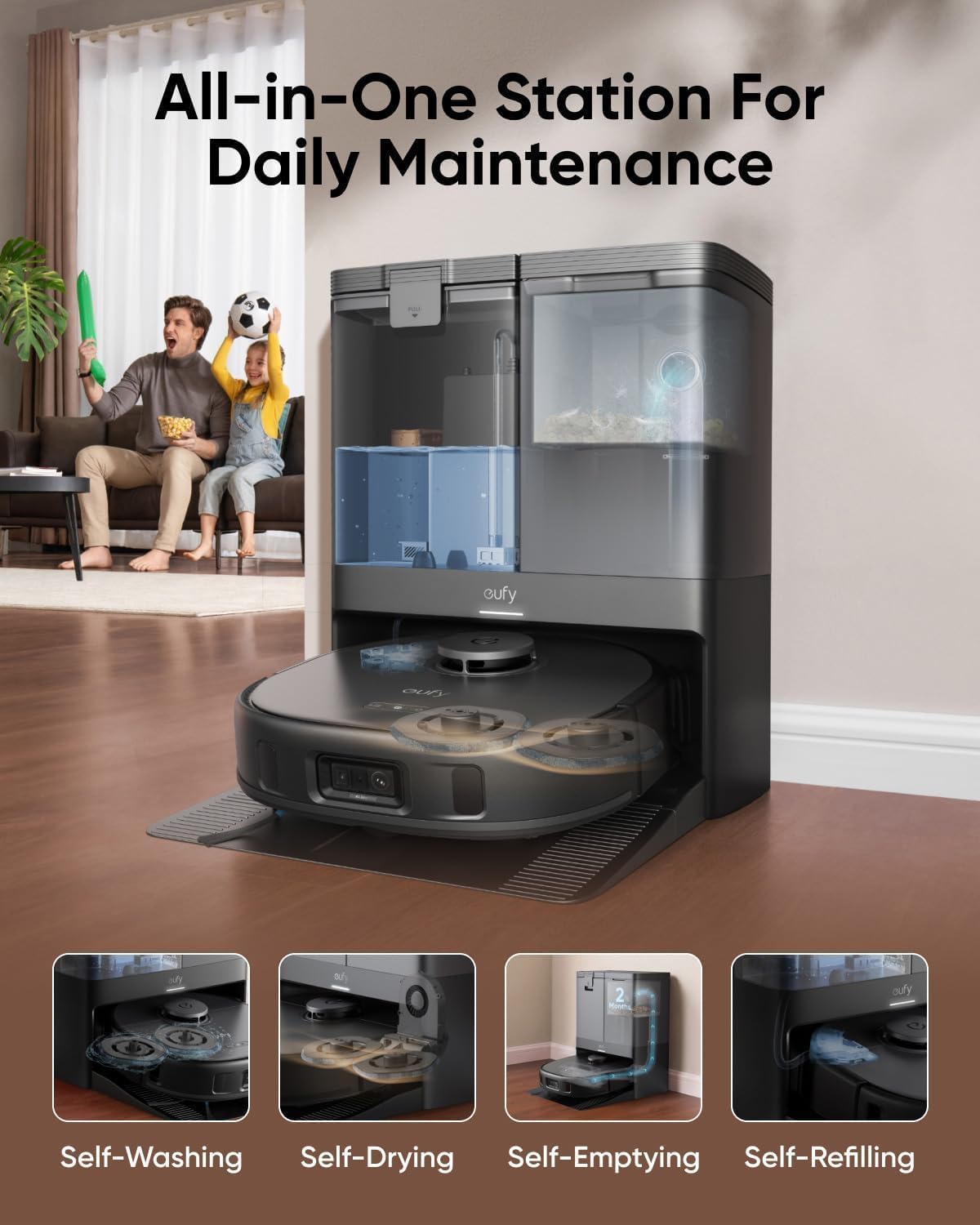 Robot Vacuum and Mop with 8,000 Pa Suction, Auto-Lift and Carpet Detection E424596