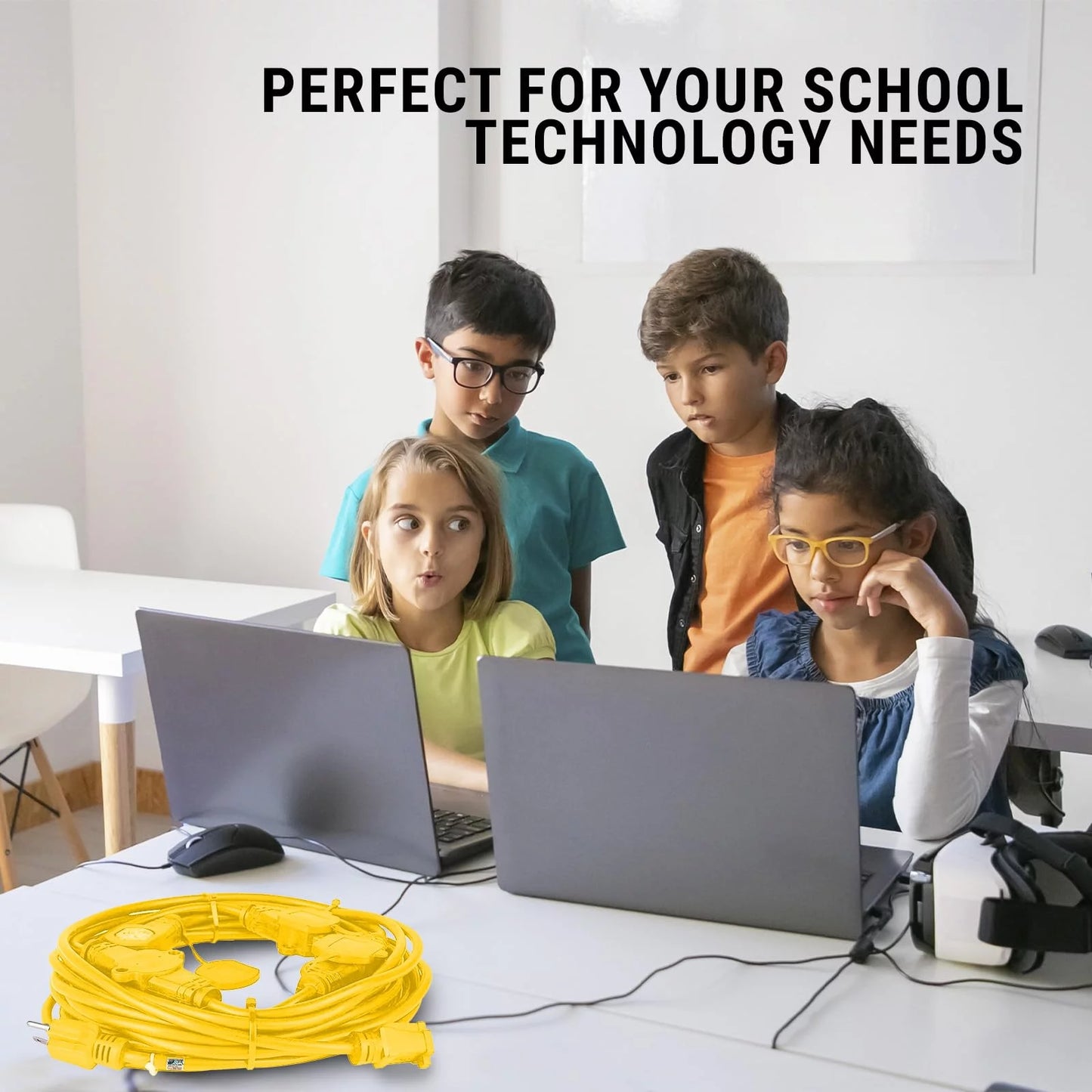 50FT Yellow Power Extension Cord 3 Prong Outlet with LED Indicator X79123