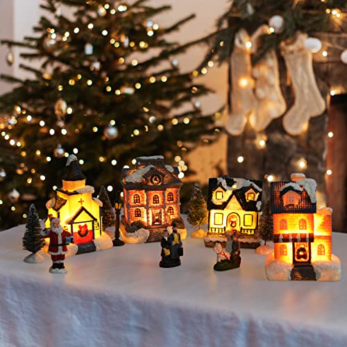 LED Lighted Christmas Village Houses with Figurines W3238