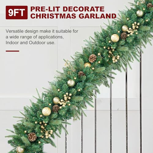 Pre-Lit Artificial Christmas Garland with Dual Color LED Lights and Timer A483