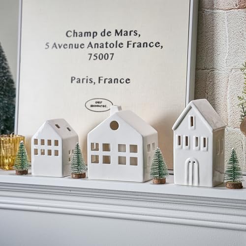 Ceramic Christmas Village Houses with LED Lights, 3 Pieces with Trees Y512