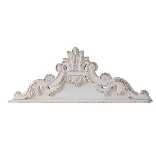 39 inch Floral Carved Wall Sculptures French Country Wall Decor, Shabby Chic White Wood Wall Art, Over the Door Decor C87538