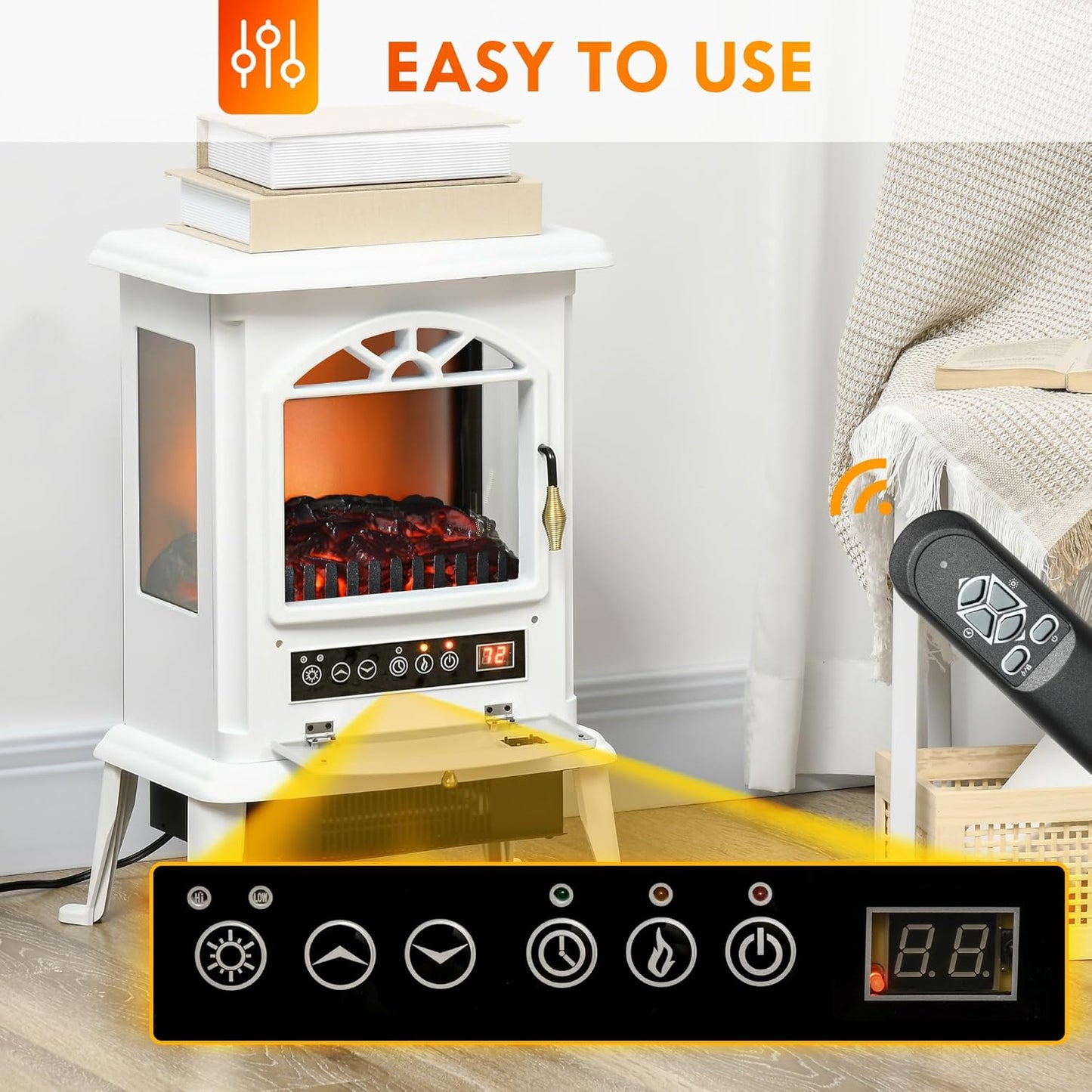 Electric Infrared Fireplace Stove, Freestanding Heater with Realistic Log Flame X640187