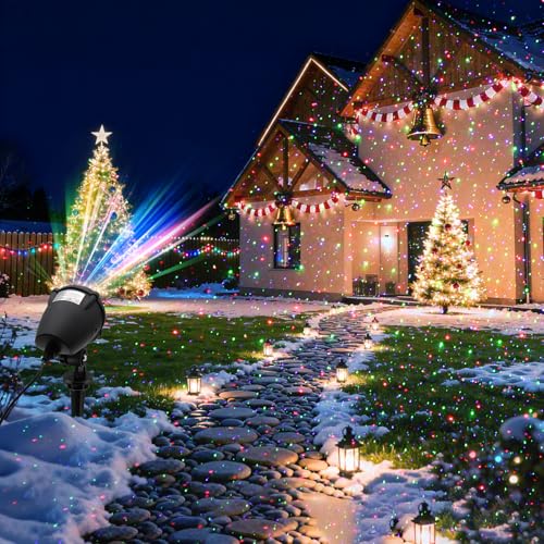 Laser Christmas Projector Lights Outdoor, Red and Green Stars, IP65 Waterproof H73494