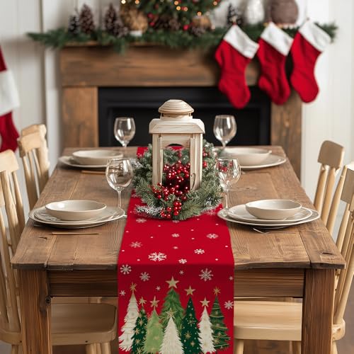 Christmas Table Runner 13x72 Inch, Red Winter Holiday Decor S612