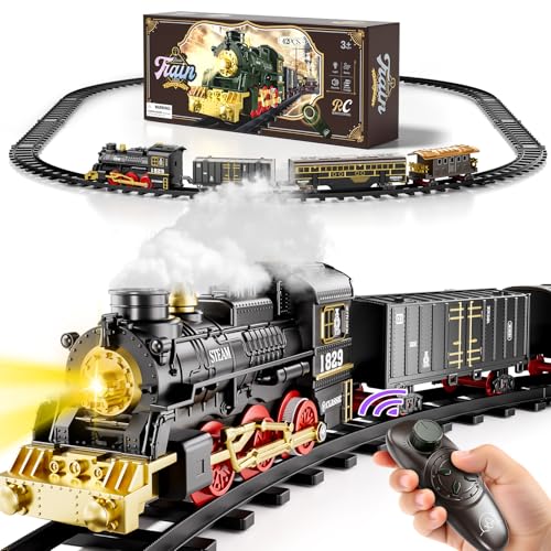 Electric Train Set for Kids with Smoke, Light and Sound, DIY Track Building Toy V61635