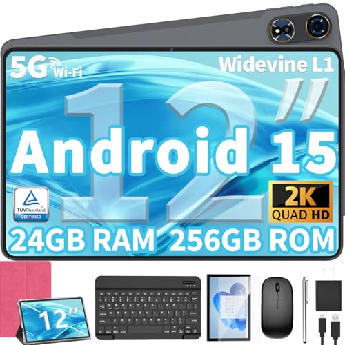 12 Inch Android Tablet with Keyboard, 24GB RAM, 256GB Storage, 2K Display S34332