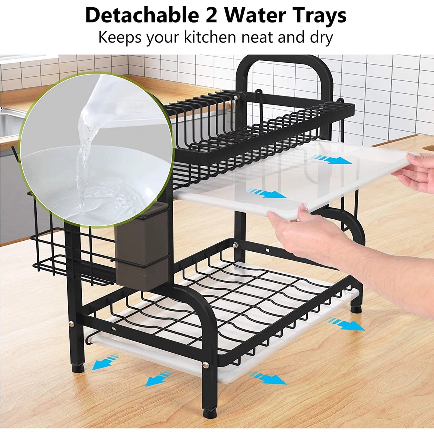 Over the Sink Dish Drying Rack, Adjustable 2-Tier Large Kitchen Organizer I642254