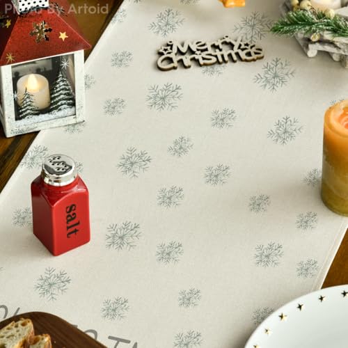 Beige Pine Tree Snowflake Christmas Table Runner, Winter Holiday Kitchen Dining Table Decor, 13 x 72 Inch Z426