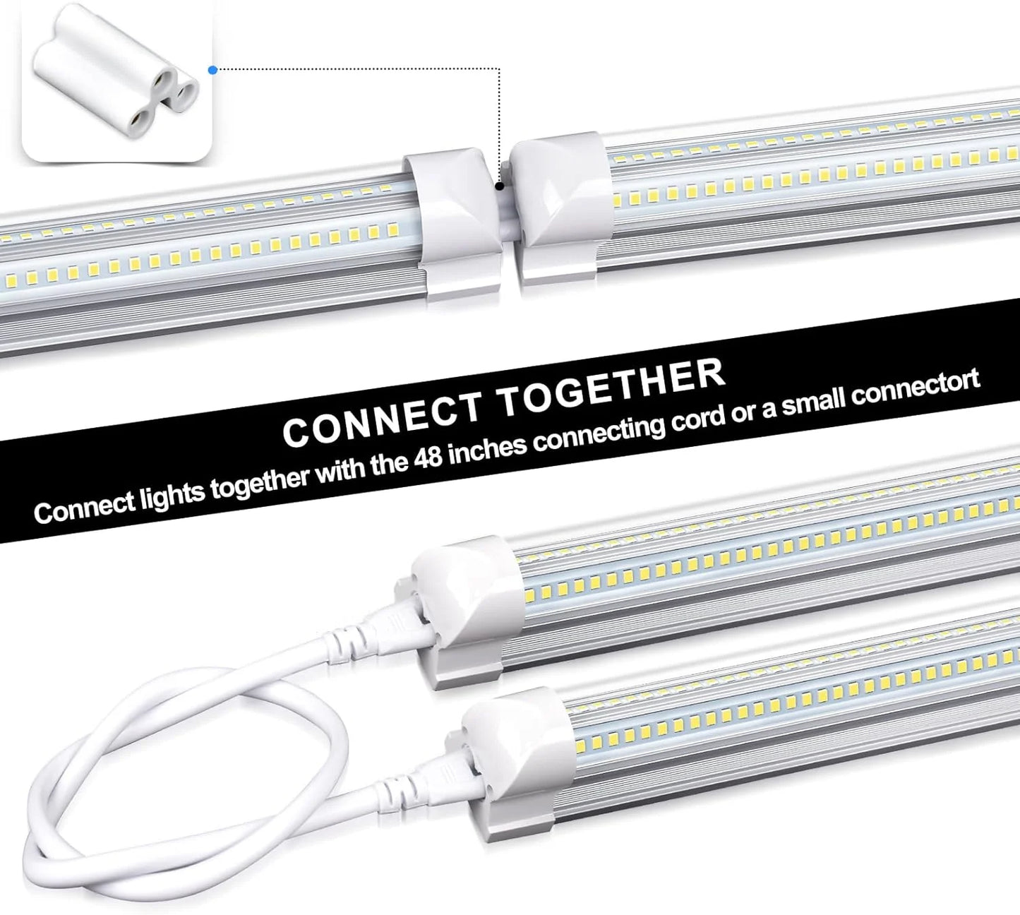 LED Shop Lights 4FT 50W 7750 Lumen 6000K Clear Cover V-Shape Linkable Plug and Play for Garage Workshop 10 Pack F2539