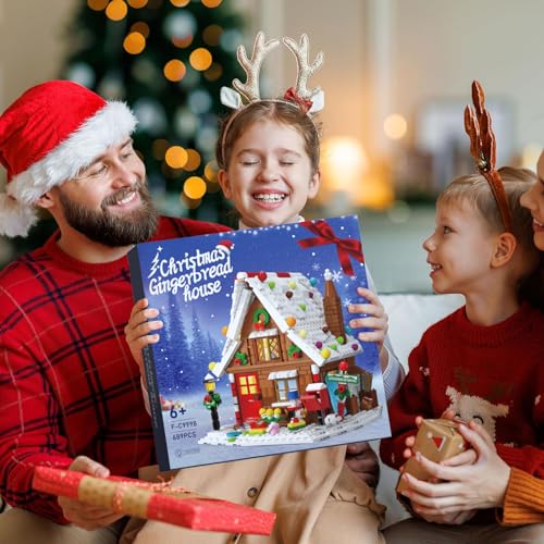 Gingerbread House Building Kit with LED Lights, Christmas Village Blocks Set W90380