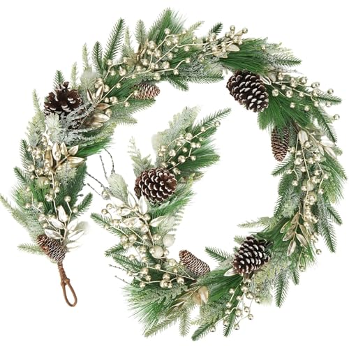 6.6 ft Christmas Garland with Faux Cedar and Glitter Berry H2007