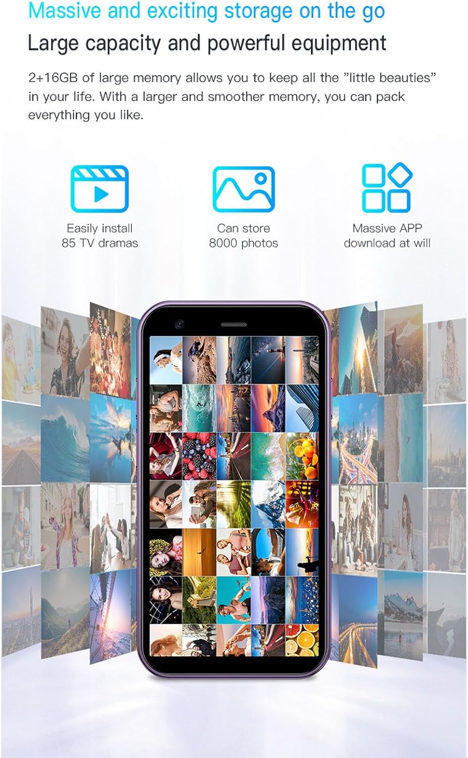 Mini 3G Smartphone with HD Camera, Dual SIM, 2GB 16GB, Blue D424