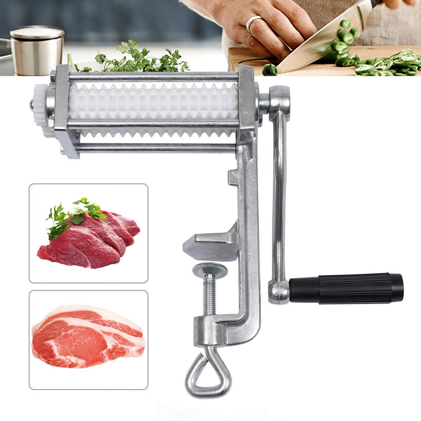 Meat Tenderizing Machine with 2 Rollers, Kitchen Tool for Steak and Pork A489