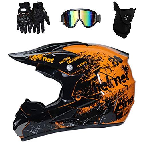 Off-Road Motocross Helmet DOT Certified (Orange, Large) N474