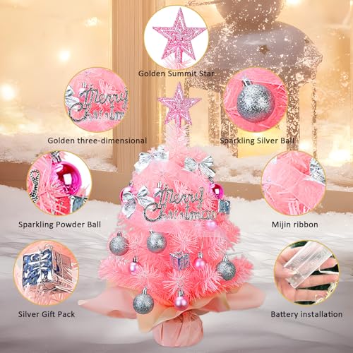 Mini Christmas Tree with 50 LED Lights 24 Inch Tabletop Prelit Artificial Tree J785647
