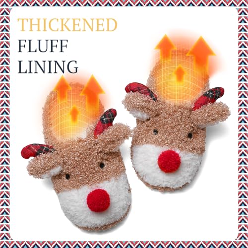 Women's Fuzzy Reindeer House Slippers Indoor Shoes S5360
