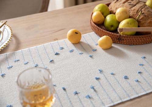 Christmas Table Runner 13 x 90 Inch Natural Cotton Woven with Tassels, Red and Beige U800