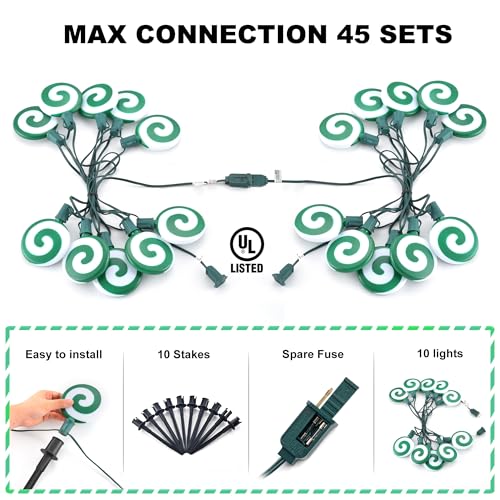Unicorn Christmas Lollipop Pathway Lights, 10 LED Peppermint String Lights with Stakes M138626
