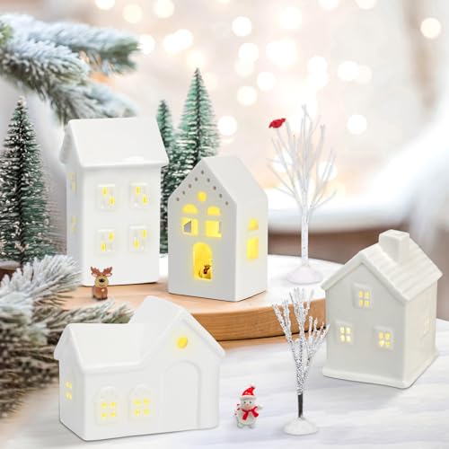 LED Christmas Village Set with 8 Ceramic Houses and 17 Trees B5196