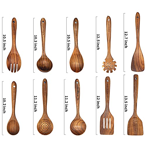 Christmas Wooden Spoons for Cooking, 10 Pcs Natural Teak Kitchen Utensils Set S557967