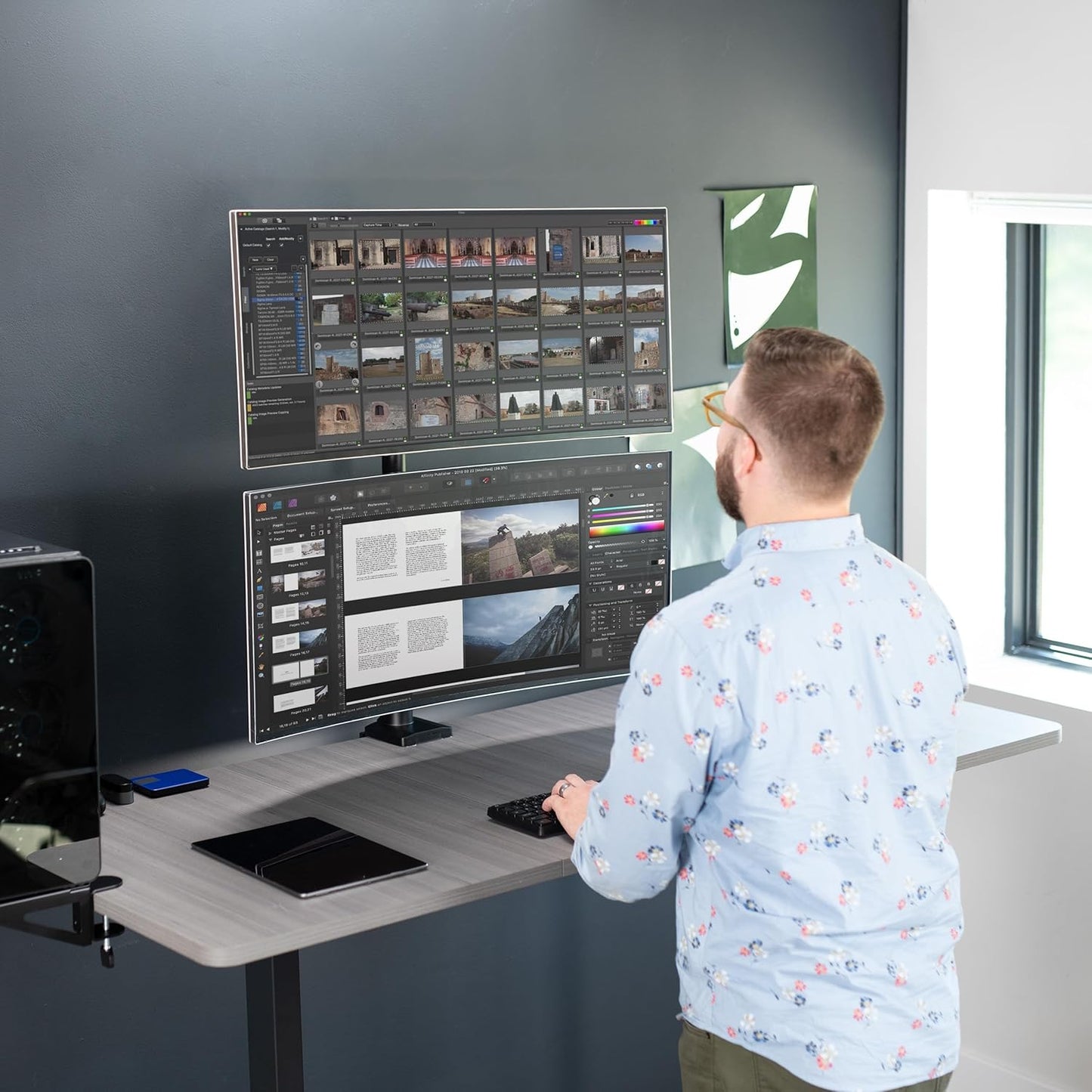 Dual Monitor Desk Mount with Extension Arms for Ultrawide Screens up to 43 inches Y318