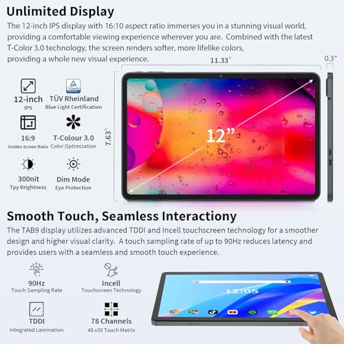 12 Inch Android Tablet with Keyboard, 24GB RAM, 256GB Storage, 2K Display S34332