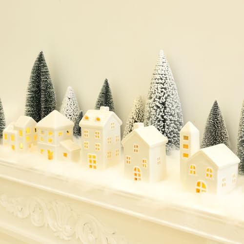 Ceramic Christmas Village Houses with Trees and Fake Snow E85270