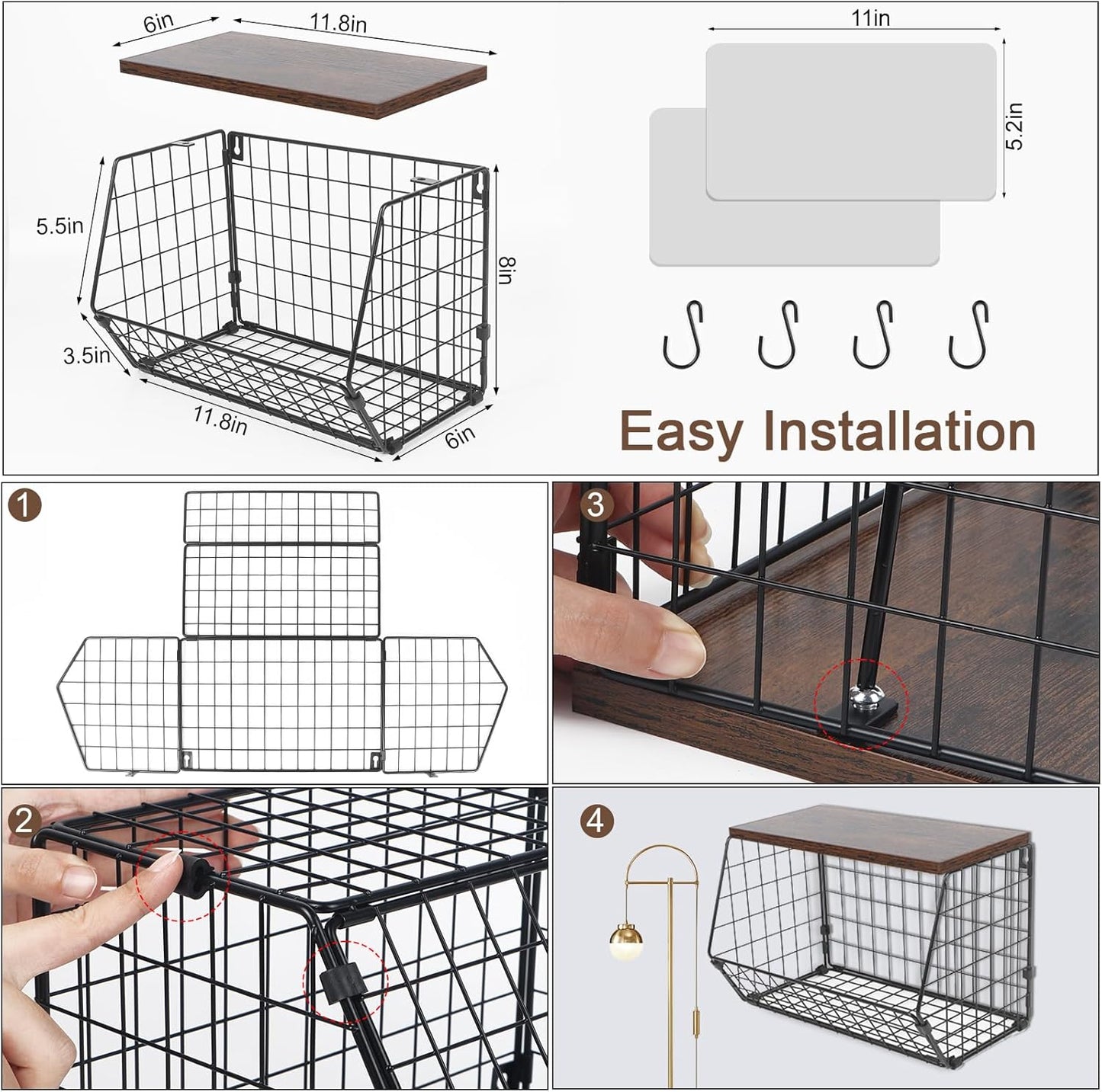 Fruit Basket for Kitchen Counter with Hooks, Stackable Wire Storage L66720