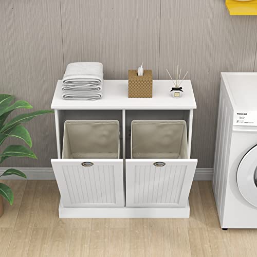 Tilt Out Trash Cabinet Laundry Sorter with Storage (White) G908986