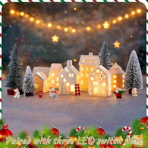 LED Ceramic Christmas Village Set with Light Up Houses and Figurines E593038