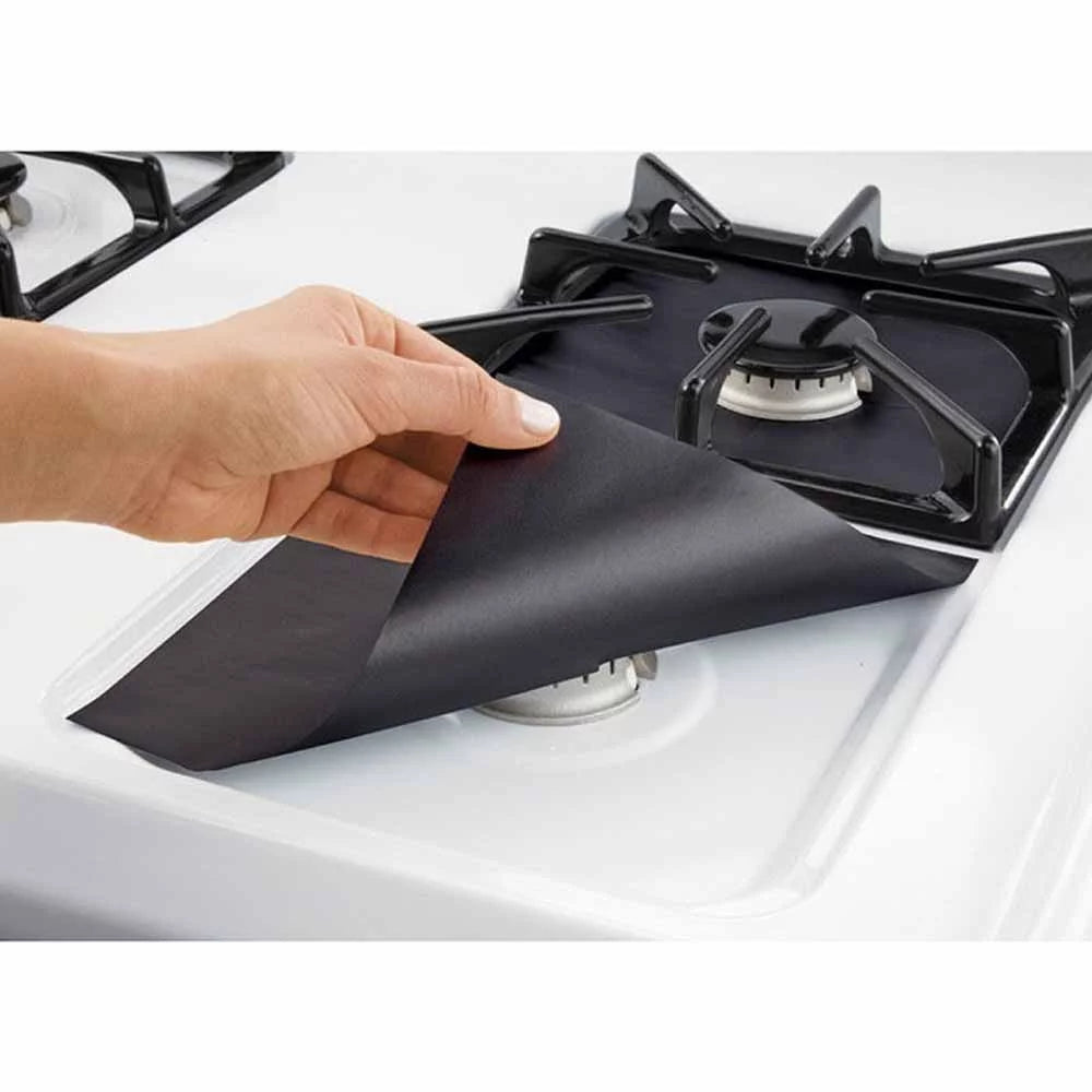Gas Stove Covers - 16 PCS Gas Range Stove Burner Protectors - Double Thickness & Heat Resistant Stove Top Covers 10.5-Inch - FREE Eyeglass Pouch (Black)
