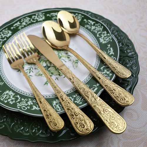 Gold Stainless Steel 20 Piece Flatware Set with Fork, Spoon and Knife H727243